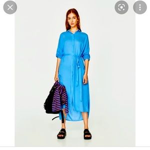 ISO Zara Bright Blue Maxi Shirt Dress